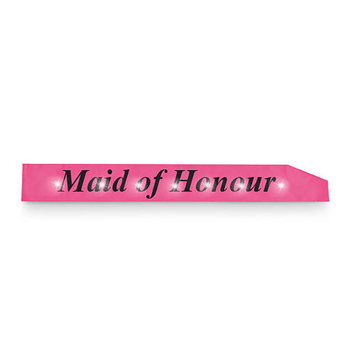 Flashing Maid Of Honor Sash Pink With Black Text Girls