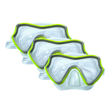 3PK Aqua Leisure Clear Lens Snorkelling & Scuba Mask w/ Adjustable Strap Assorted