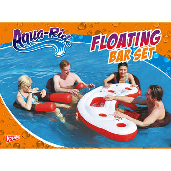 Aqua Ride Inflatable Floating Bar Set Pool Accessory w/ Cooler & Cup Holders