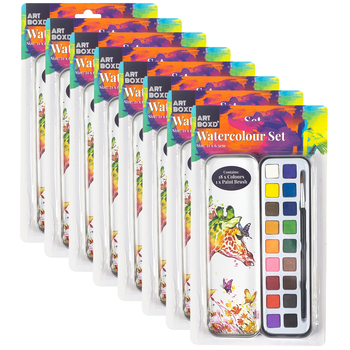 8PK Art Boxd Watercolour Tin Art Painting Set 18 Colours w/ Paint Brush