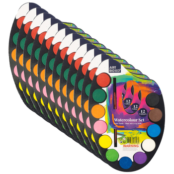 12PK Art Boxd 24.5cm Watercolour Palette Set 12 Colours w/ Paint Brush