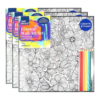 3PK Art Boxd 31cm Framed Colour-In Wall Hanging Art Set Assorted