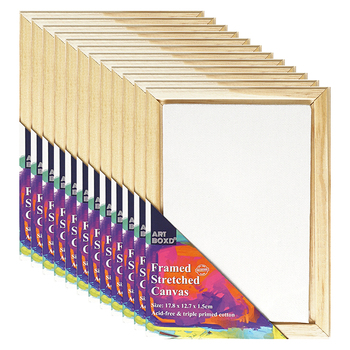 12PK Art Boxd 17.8cm Stretched Canvas 280gsm w/ Wooden Frame Small - Natural
