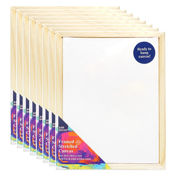 8PK Art Boxd 25.5cm Stretched Canvas 280gsm w/ Wooden Frame Medium - Natural
