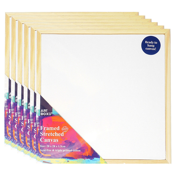 6PK Art Boxd 28cm Square Stretch Canvas w/ Wooden Frame - Natural