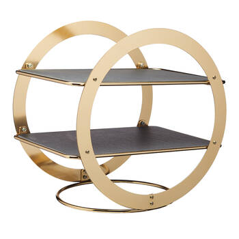 Artesa 2 Tier Geometric Brass Finished Food Serving Stand w/Slate Platters