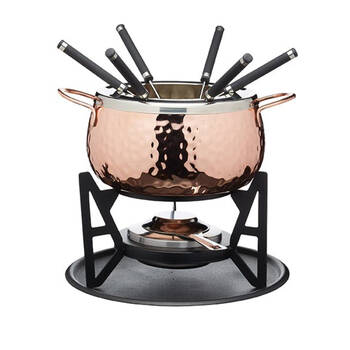 Artesa Hand Finished Copper Effect Fondue Set Dinner Parties Cheese/Chocolate