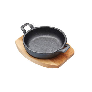 Artesa Cast Iron Mini Gratin Dish/Serving Skillet w/Maple Wood Board 12.5cm