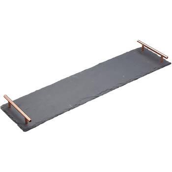 Artesa Rustic Slate Rectangular Serving Platter w/Copper Handles 60x15cm