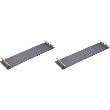 2PK Artesa Rustic Slate Rectangular Serving Platter w/Copper Handles 60x15cm