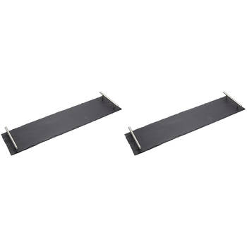 2PK Artesa Rustic Slate Rectangular Serving Platter w/Brushed Brass Handles 60x15cm