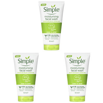 3PK Simple Moisturising Facial Wash For All Skin Types Unscented 150ml
