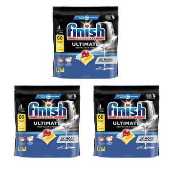 3x 60pc Finish Powerball Ultimate Dishwasher Tablets Lemon Scented