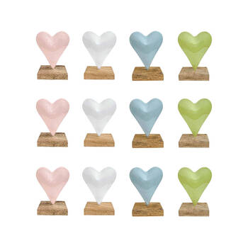 12PK LVD Heart On Stand Figurine Decor Iron/Wood Small 9.5x11cm - Assorted