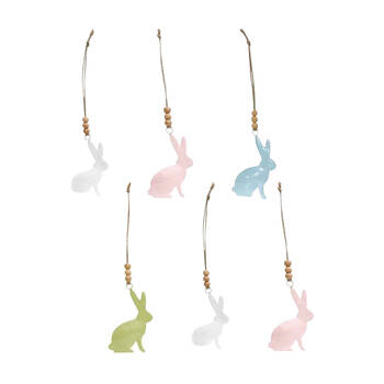 6PK LVD Rabbit Hanger Piece Iron/Wood Hanging Ornament 8cm - Assorted