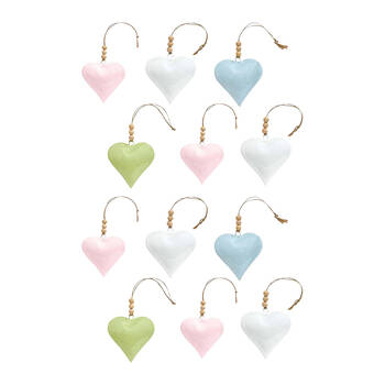 12PK LVD Heart Hanger Piece Wooden Ornament Decor 8cm Assorted