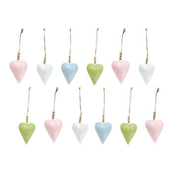 12PK LVD Long Heart Hanger Piece Wooden Ornament Decor 9cm Assorted