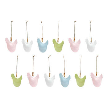 12PK LVD Hen Hanger Piece Iron/Wood Hanging Ornament 11cm - Assorted
