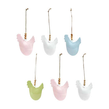 6PK LVD Hen Hanger Piece Iron/Wood Hanging Ornament 11cm - Assorted