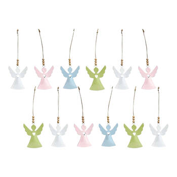 12PK LVD Hanging Angel Piece Wooden Ornament Decor 10cm Assorted