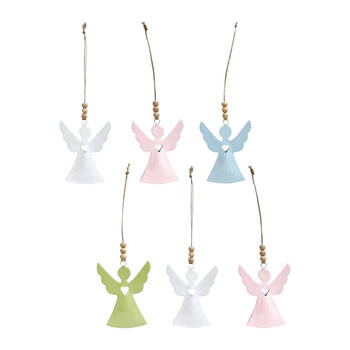 6PK LVD Hanging Angel Piece Wooden Ornament Decor 10cm Assorted