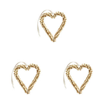 3PK LVD Bead Heart Hanger Wooden Hanging Ornament Decor Ivory Medium