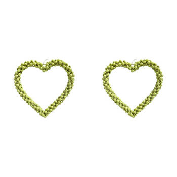 2PK LVD Bead Heart Hanger Wooden Hanging Ornament Decor Green 17cm