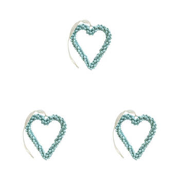 3PK LVD Bead Heart Hanger Wooden Hanging Ornament Decor Blue Medium