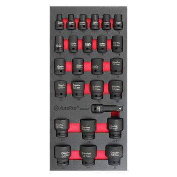 26pc Ampro 1/2" Drive Metric Impact Socket Set AS6607