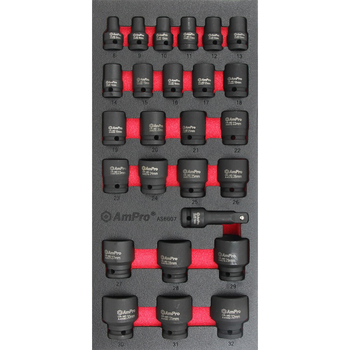 26pc Ampro 1/2" Drive Metric Impact Socket Set AS6607