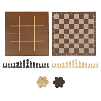 58pc Classic Games Chess Checkers Tic Tac Toe Board Game Set 2-Player 3+
