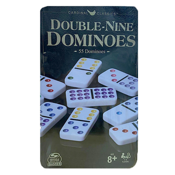 Classic Double-Nine 55 Coloured Dominoes in Tin