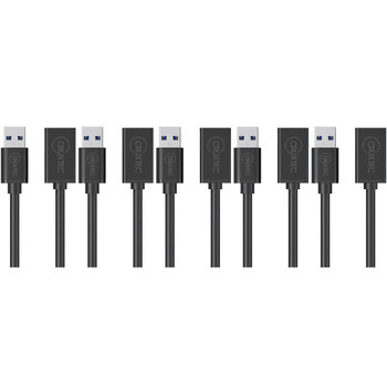 5PK Cruxtec USB-A Male to USB-A Female Extension Cable 1m - Black