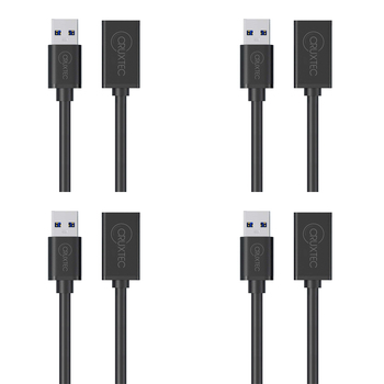 4PK Cruxtec USB-A Male to USB-A Female Extension Cable 3m - Black