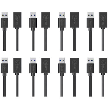 8PK Cruxtec USB-A Male to USB-A Female Extension Cable 3m - Black
