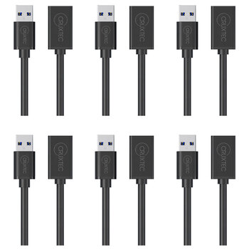 6PK Cruxtec USB-A Male to USB-A Female Extension Cable 5m - Black
