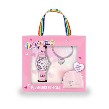 Tikkers Pink Heart Dial Watch, Straps, Purse & Necklace Gift Set - Pink