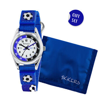 TIkkers Football Teacher Watch w/ Silicone Strap & Wallet Set - Blue