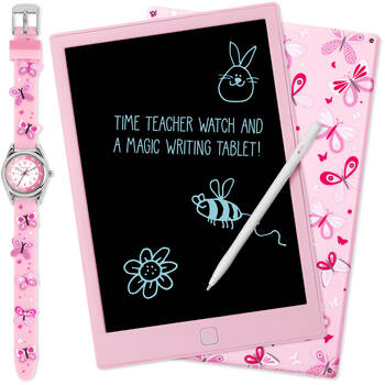Tikkers Time 3D Butterfly Watch with Straps & Writing Pad Gift Set - Pink