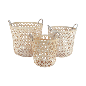 3pc Maine & Crawford Hendrix Basket Set w/ Handle Large - Whitewash