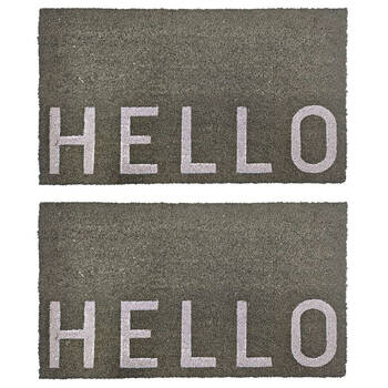 2PK Maine And Crawford Sage White Print Hello Coir Doormat 70x40cm