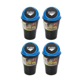 4PK Clean Car Mini Portable Trash Bin w/Push Lid Black/Yellow/Red/Blue Assorted 