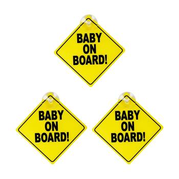 3PK AutoShift Baby on Board Window Sign w/Suction Cups Automotive Accessory