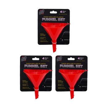 3x 4pc AutoShift Thick-Walled Plastic Funnel Set Automotive 50/75/95/115mm Red