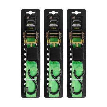 3PK AutoShift Heavy Duty Ratchet Tie Down 250kg Capacity w/Auto-Lock 4m Green