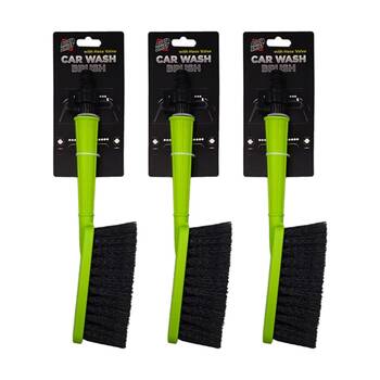 3PK AutoShift Car Cleaning Brush w/Integrated Hose Valve & Long Curved Handle