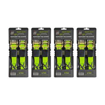 4x 2PK AutoShift Heavy Duty Ratchet Tie Down 250kg Capacity w/Auto-Lock 4m Lime