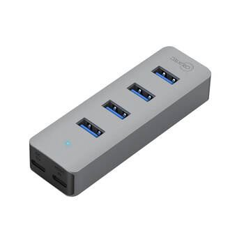 Cruxtec 4-Port USB 3.0 Hub w/ Type-C Power Port USB-A For Laptop Silver