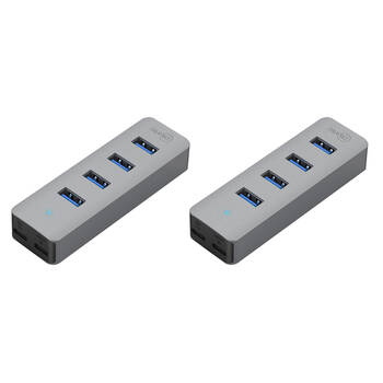 2PK Cruxtec 4-Port USB 3.0 Hub w/ Type-C Power Port USB-A For Laptop Silver
