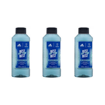 3PK Adidas UEFA 9 Best Of The Shower Gel Moisturising Hydrating Skin Body Wash 400ml